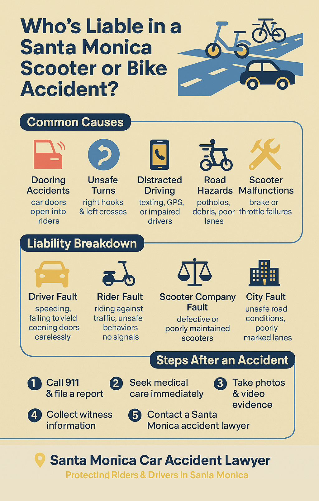 Santa Monicas E-Scooters and Bikes and Car Accidents infographic